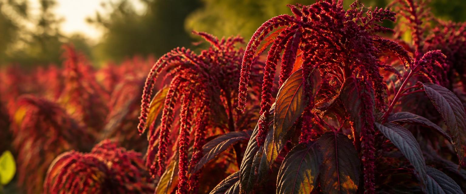 Deep red amaranth plumes in a garden