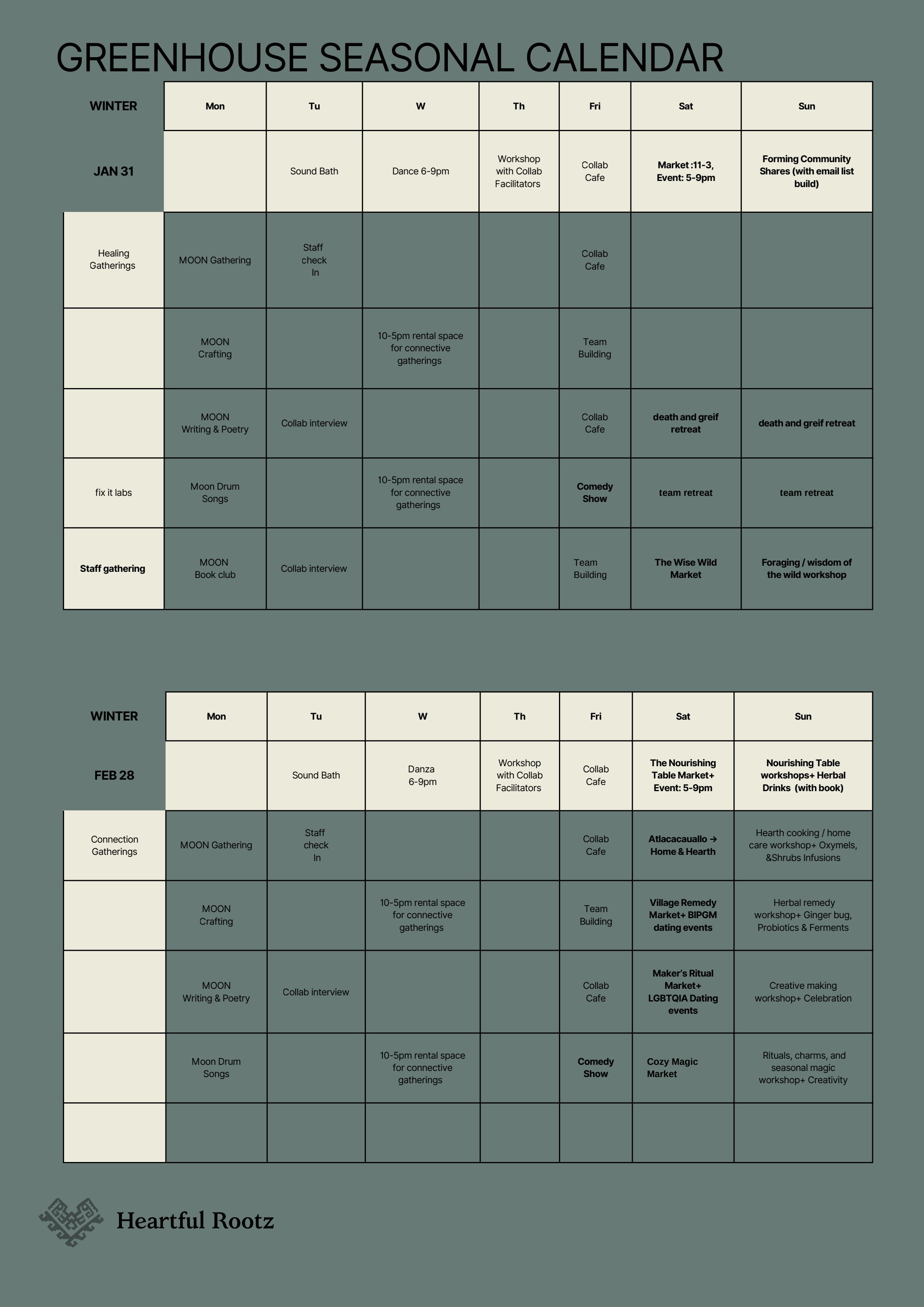 Greenhouse seasonal calendar — Winter (January & February)