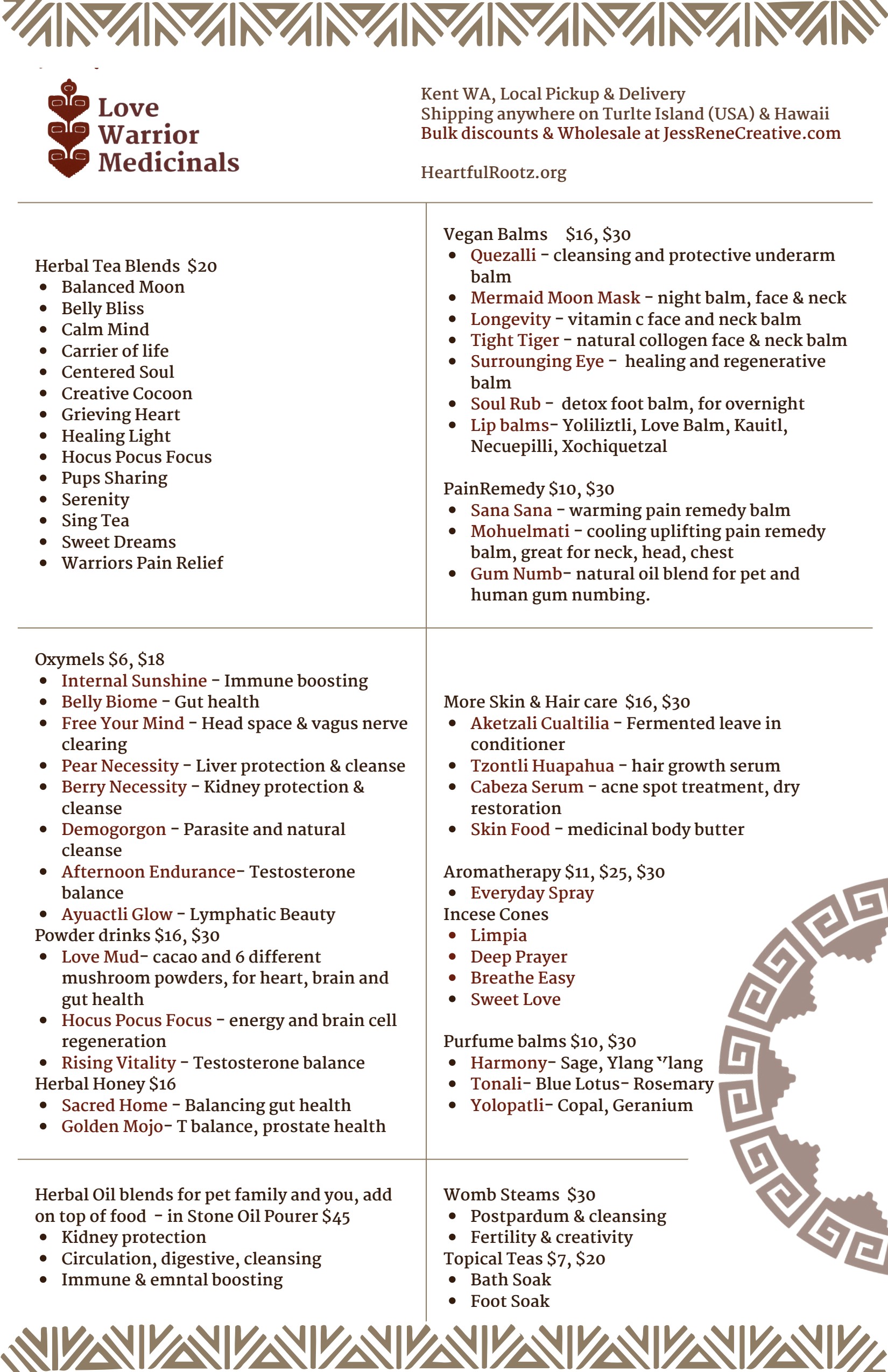 HeartfulRootz teas, oxymels, balms & aromatherapy menu — page 2